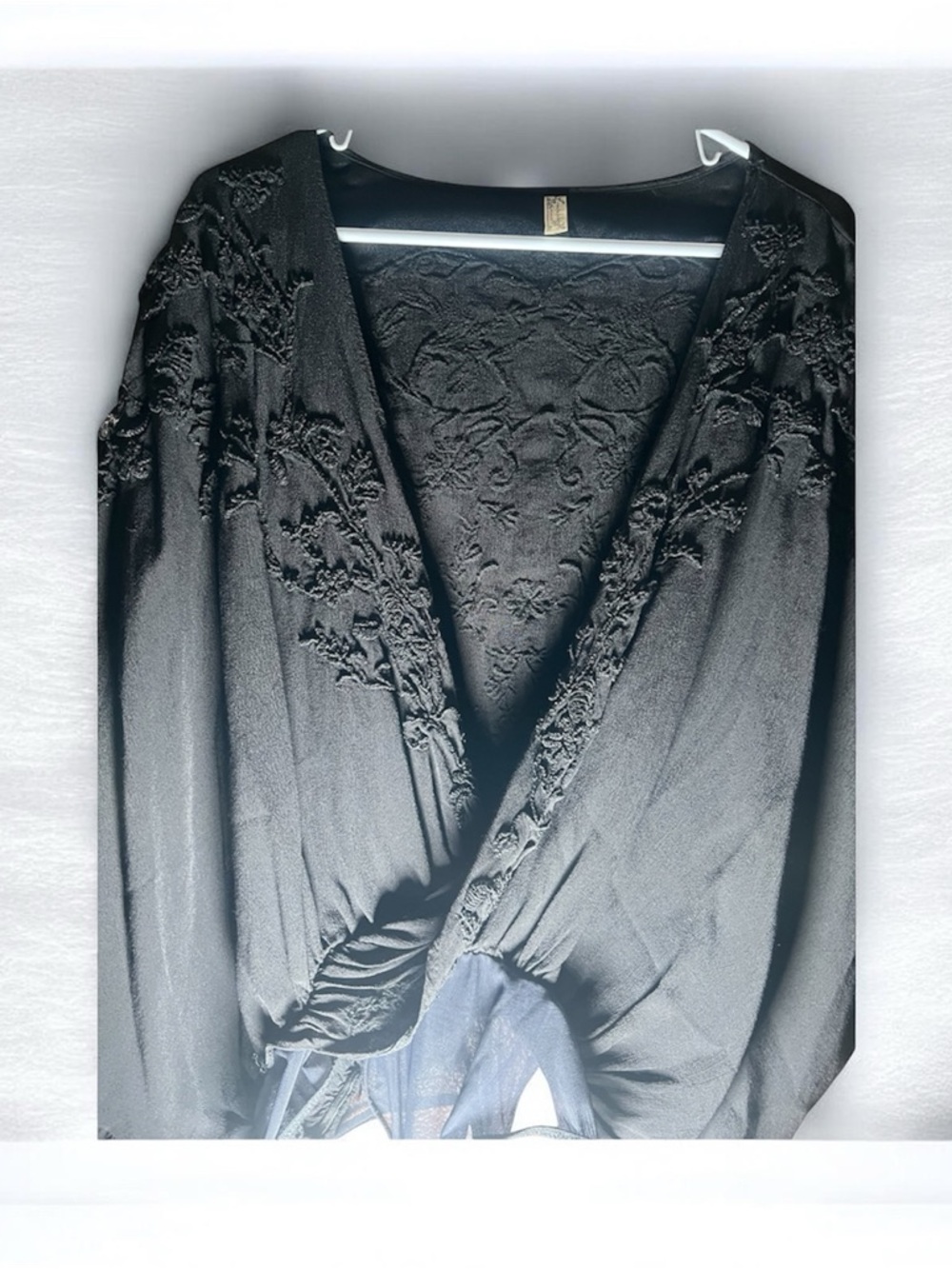 Free People Black Embroidered Wrap Bodysuit